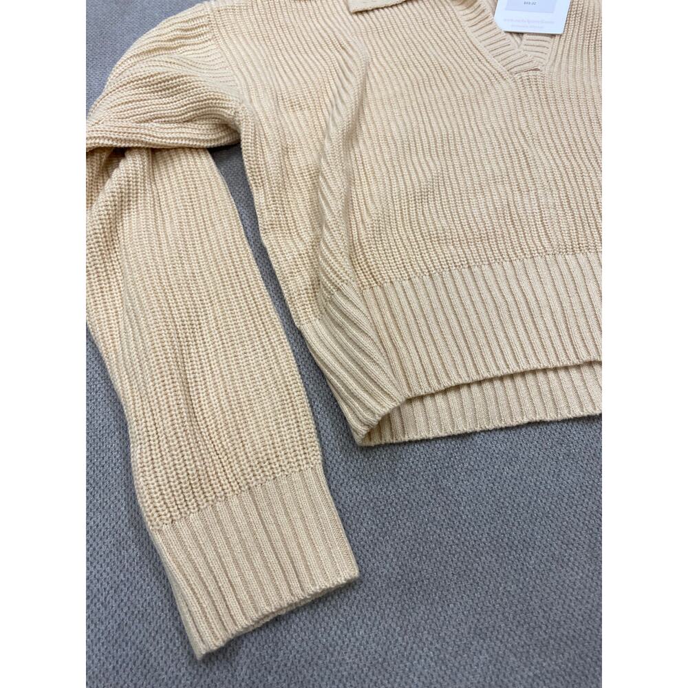 Rachel Parcell Collar V-Neck Sweater, Long Sleeve, Tan, Bleached Sand, Large NWT - Picture 5 of 9